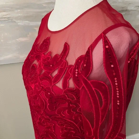 Marchesa Notte stunning red velvet and sequin dress
